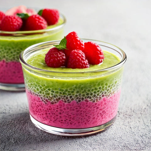 Raspberry Matcha Chia Pudding